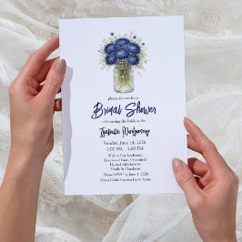 Convite Navy Blue Ranunculus Mason Jar Bridal Shower