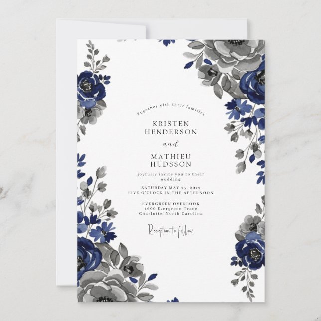 Convite Navy Blue Regal Classic Wedding (Frente)