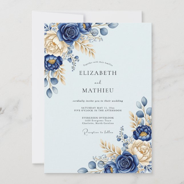 Convite Navy Blue Resplendent Winter Wedding (Frente)