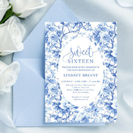 Convite Navy Blue Roses Digital Sweet Sixteen Invitation