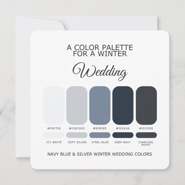 Convite Navy Blue Silver Winter Wedding Palette 2026 Card (Frente)