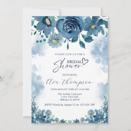 Convite Navy Blue Smoke Floral Bridal Shower Invitation