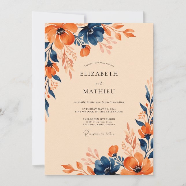 Convite Navy Blue Vivacious Autumnal Wedding (Frente)