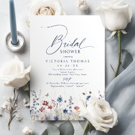 Convite Navy Blue Watercolor Wildflower Bridal Shower