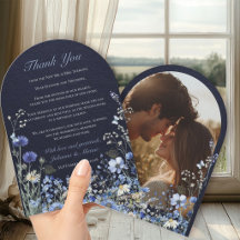 Navy Blue Wildflower Cornflower Wedding Thank You 