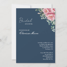 Convite Navy Blush Peony Gold Frame Bridal Shower