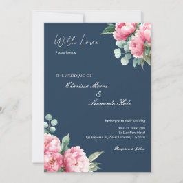 Convite Navy Blush Peony Photo Wedding