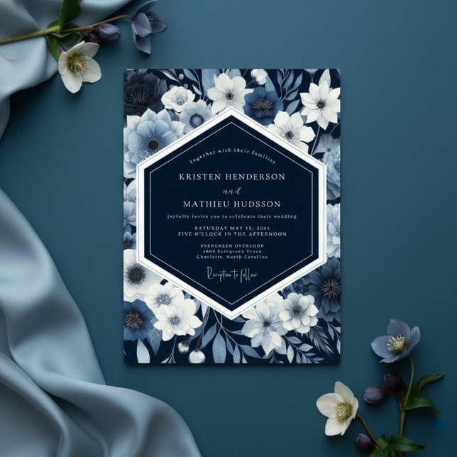 Convite Navy Botanical Whimsy Wedding (Criador carregado)