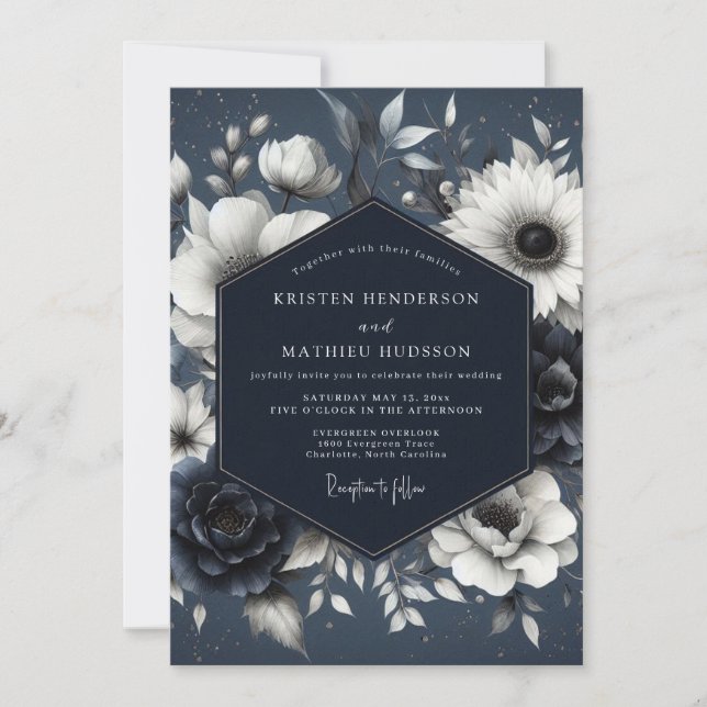 Convite Navy Botanical Whimsy Wedding (Frente)