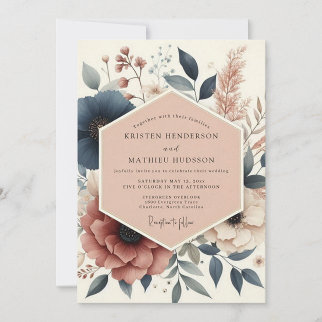 Convite Navy Botanical Woodland Wedding (Frente)