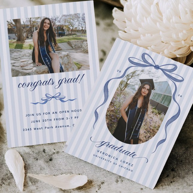 Convite Navy Bow Graduation Open House Party Invitation (Criador carregado)