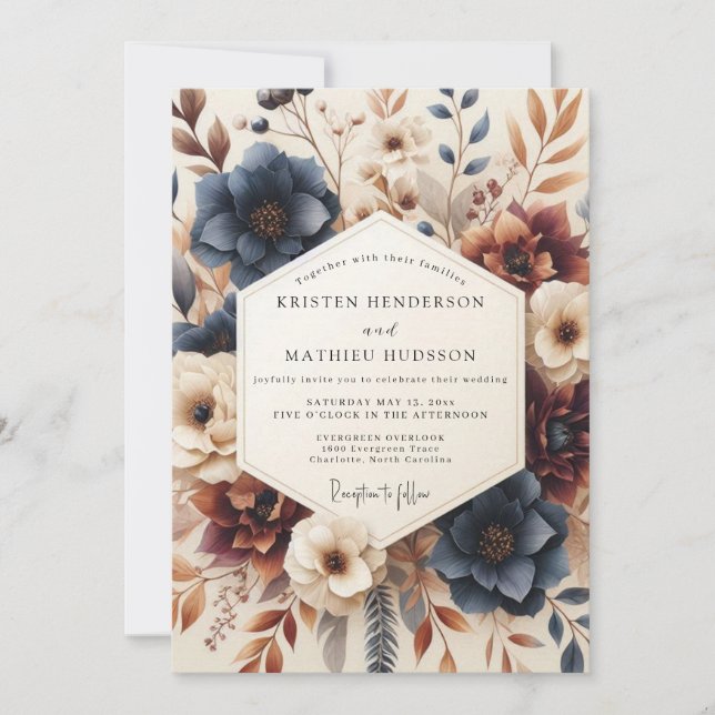 Convite Navy Burnt Orange Autumnal Wedding (Frente)