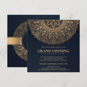 Convite NAVY Dourado CLÁSSICO MANDALA GRANDIOSO ABERTURA