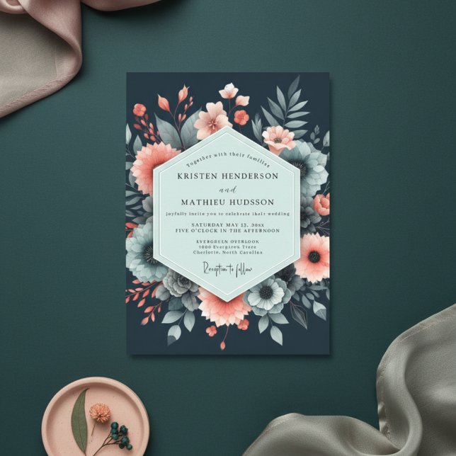 Convite Navy Ethereal Floral Bloom Wedding (Criador carregado)