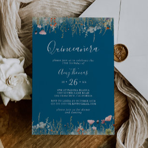 Convite Navy Feliz Colorido Boho Quinceañera de Flores Sil