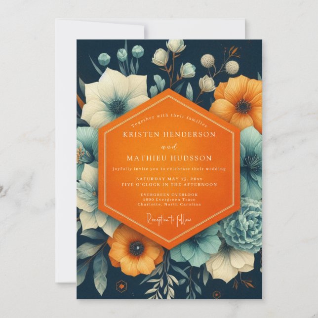Convite Navy Floral Autumn Romance Wedding (Frente)