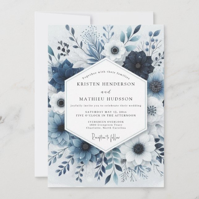Convite Navy Floral Dusk Romance Wedding (Frente)
