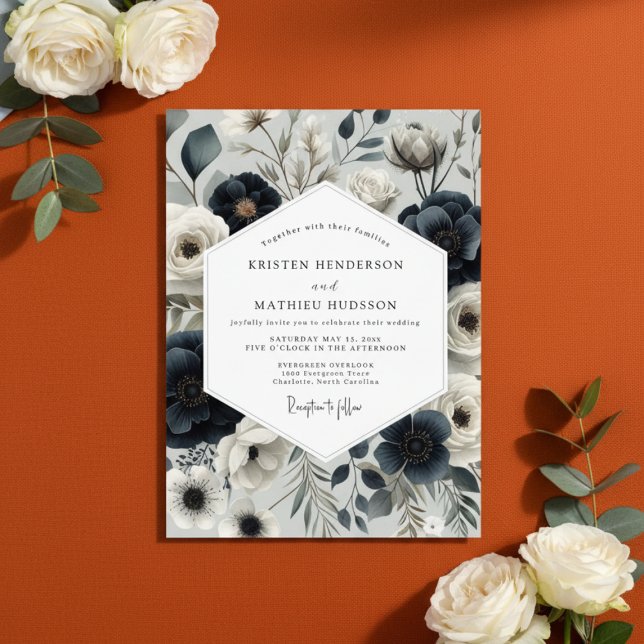 Convite Navy Floral Elegance Wedding (Criador carregado)