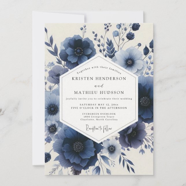 Convite Navy Floral Enchantment Wedding (Frente)