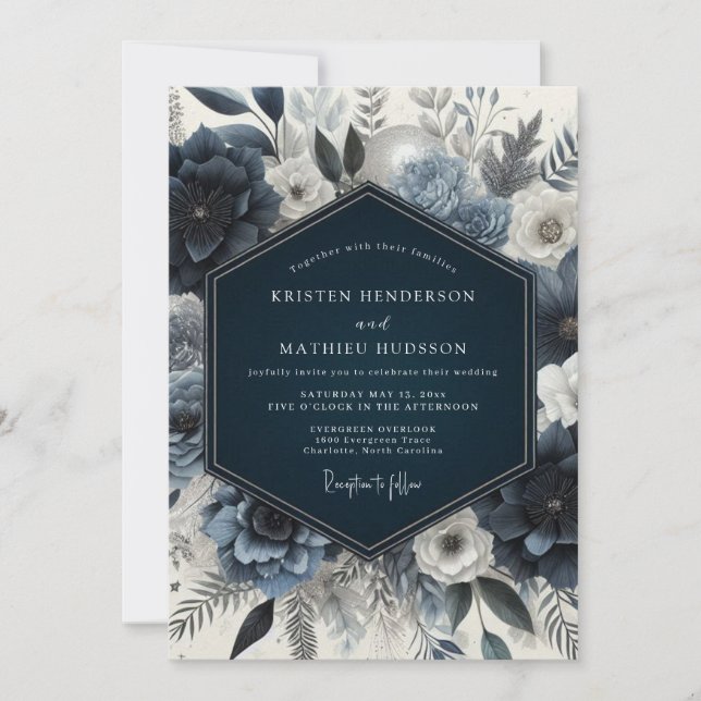 Convite Navy Floral Moody Wedding (Frente)