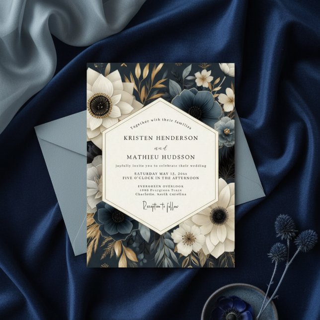 Convite Navy Floral Opulence Wedding (Criador carregado)