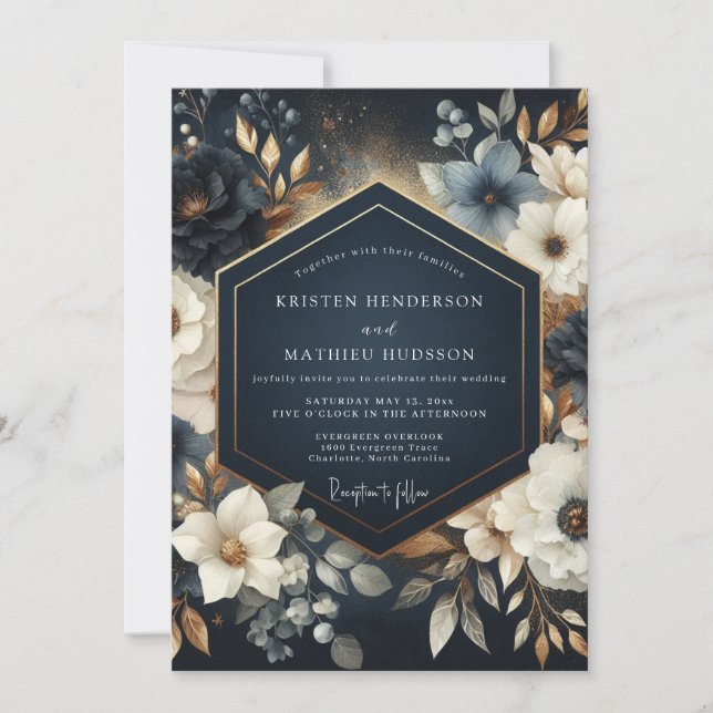 Convite Navy Floral Opulent Wedding (Frente)
