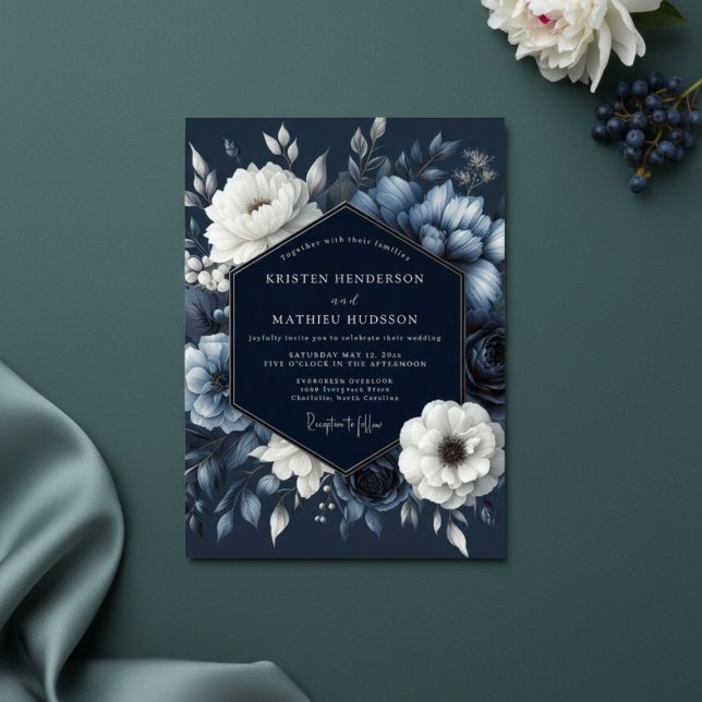 Convite Navy Floral Romance Wedding (Criador carregado)