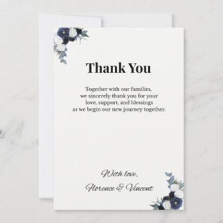 Convite Navy Floral Wedding Thank You Card