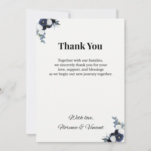 Convite Navy Floral Wedding Thank You Card (Frente)