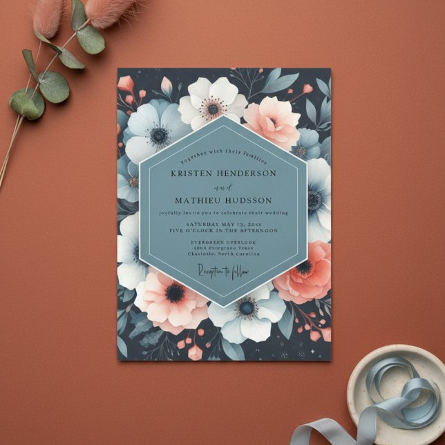 Convite Navy Floral Whimsy Wedding (Criador carregado)