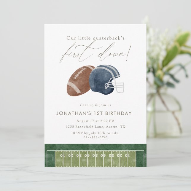 Convite Navy Football Helmet First Birthday (Em pé/Frente)