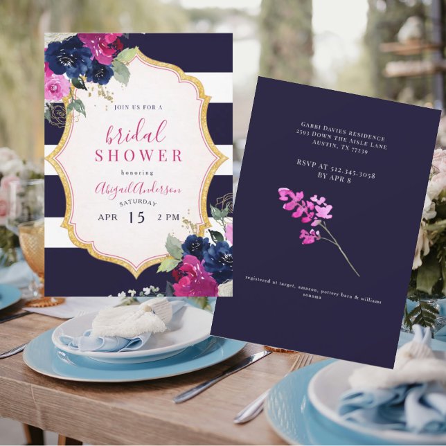 Convite Navy & Fuchsia Floral Bridal Shower (Criador carregado)