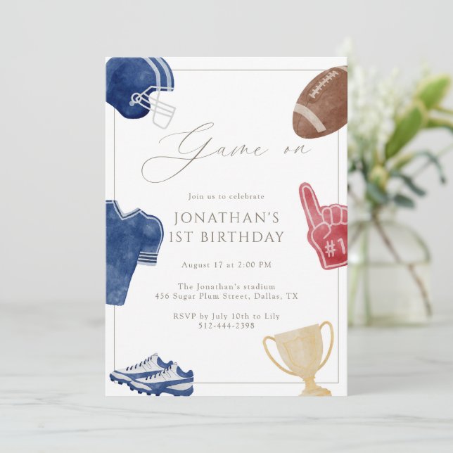 Convite Navy Game On Football Birthday (Em pé/Frente)