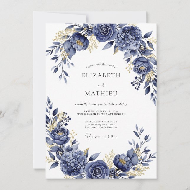 Convite Navy Gilded Bloom Romance Wedding (Frente)