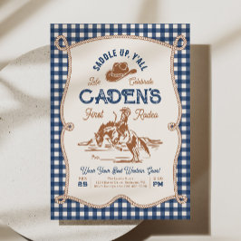 Convite Navy Gingham Rope Rodeo Invitation