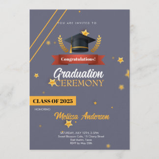 Convite Navy Gold Class of 2025 Ceremony Invite