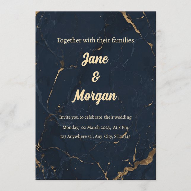 Convite Navy Gold Marble Invite (Frente)