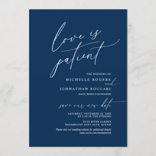 Convite Navy Minimalista, Amor paciente, casamento adiado