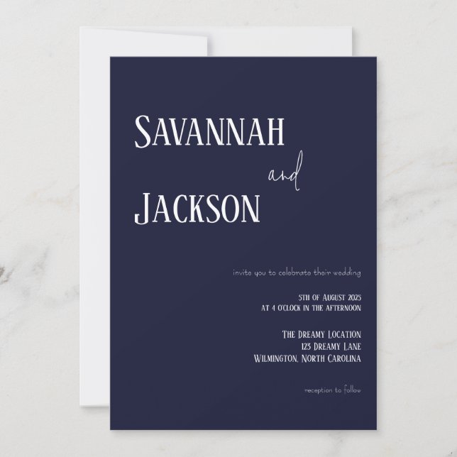 Convite Navy Modern Elegant Wedding Invitation (Frente)