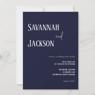 Convite Navy Modern Elegant Wedding Invitation