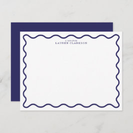 Convite Navy Modern Wavy Border Note Card