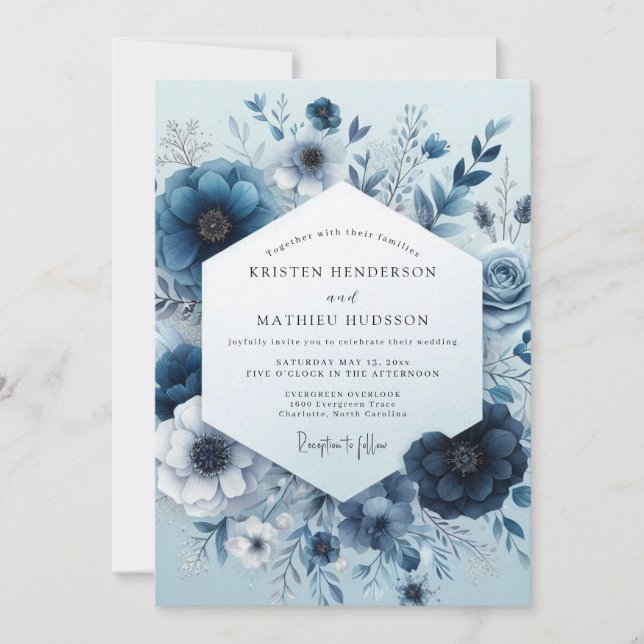 Convite Navy Monochromatic Bloom Wedding (Frente)