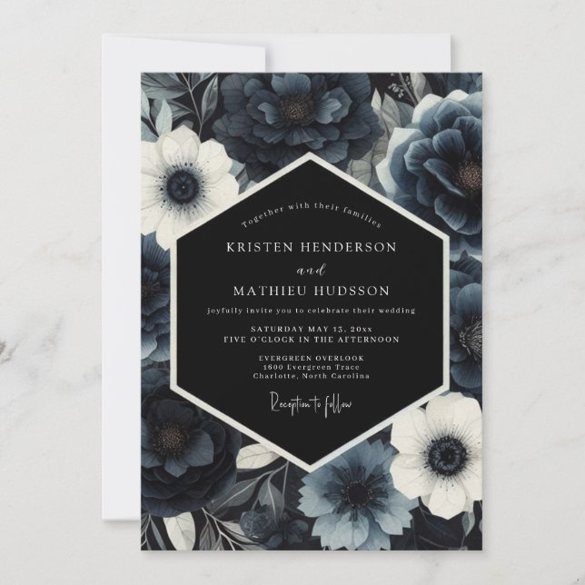 Convite Navy Moody Floral Nocturne Wedding (Frente)