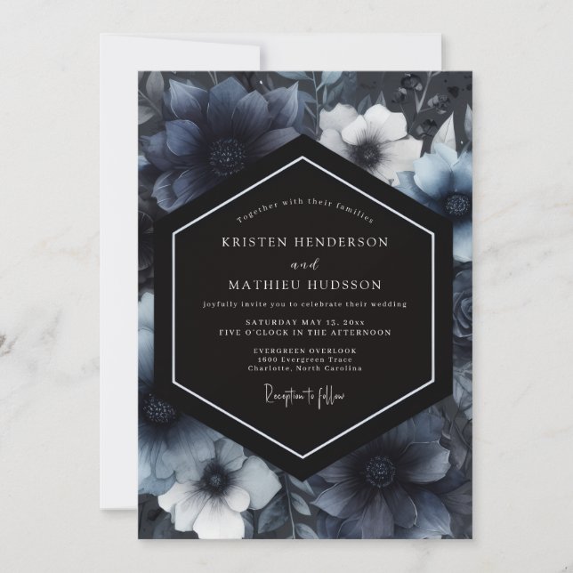 Convite Navy Moody Floral Whimsy Wedding (Frente)