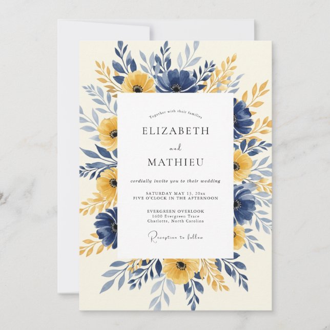 Convite Navy Mustard Radiant Spring Wedding (Frente)