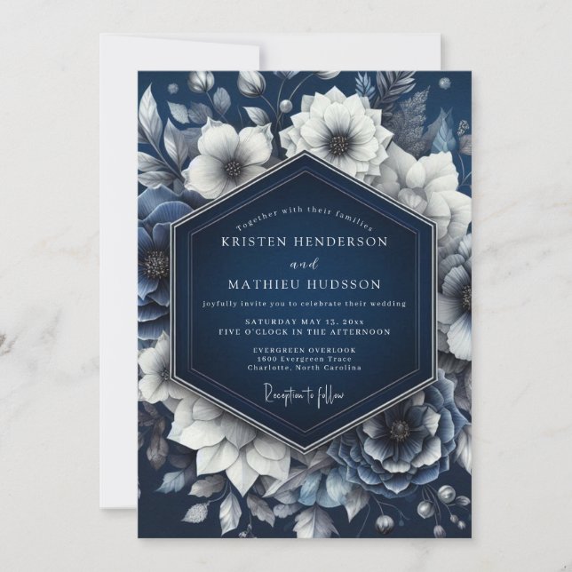 Convite Navy Opulent Floral Romance Wedding (Frente)