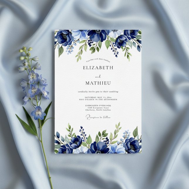 Convite Navy Painterly Blossom Wedding (Criador carregado)