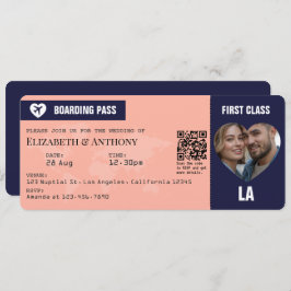 Convite Navy & Peach Boarding Pass Wedding