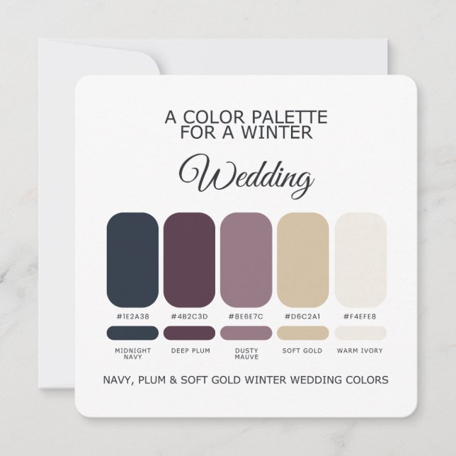 Convite Navy Plum Soft Gold Winter Wedding Palette Card (Frente)