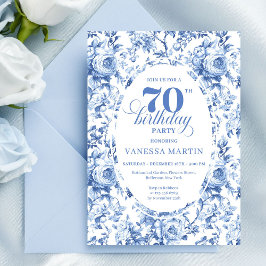 Convite Navy Roses 70th Birthday Chic Floral Invitation